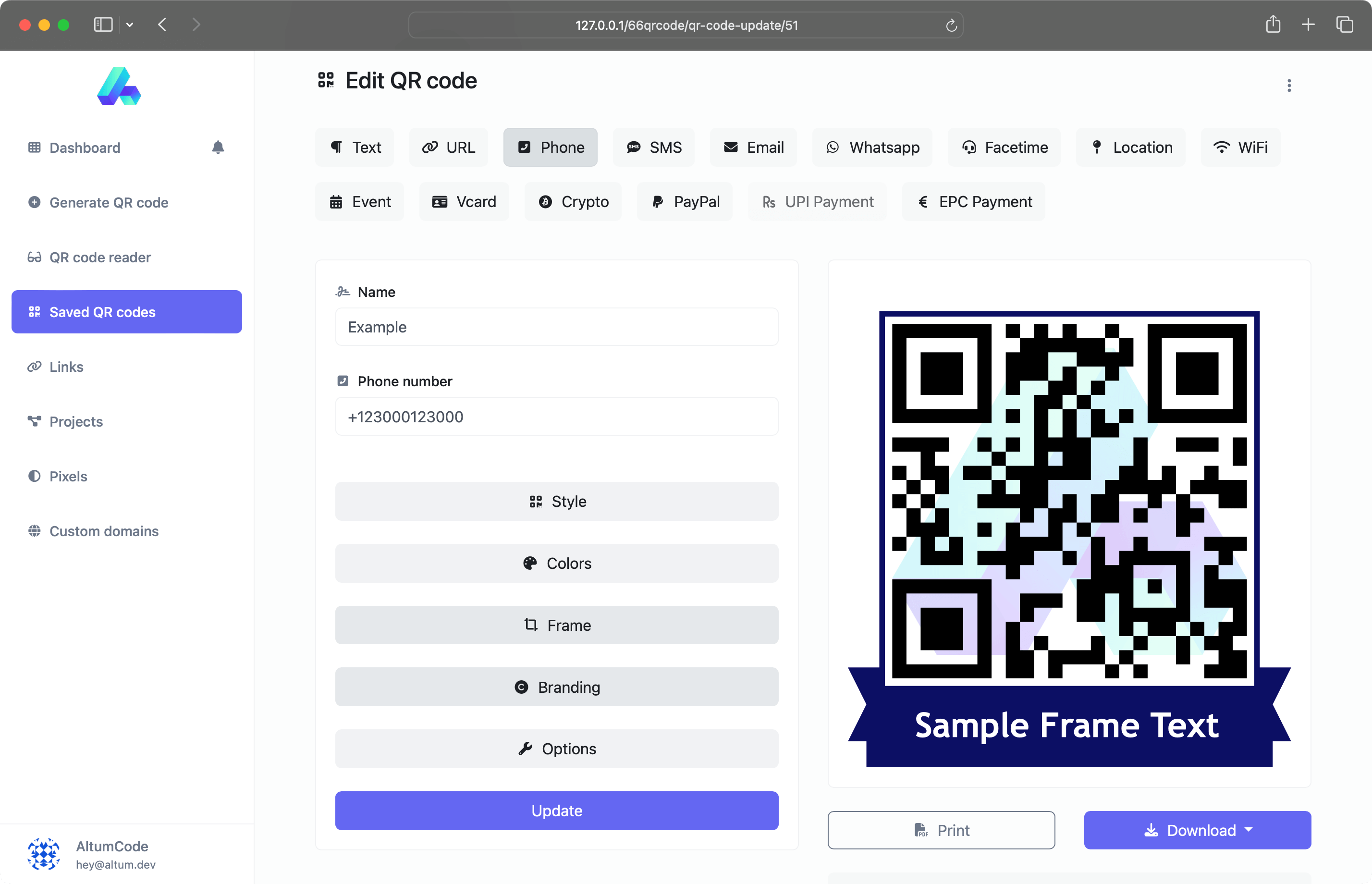 QR kodu oluşturucu sayfasının ekran görüntüsü